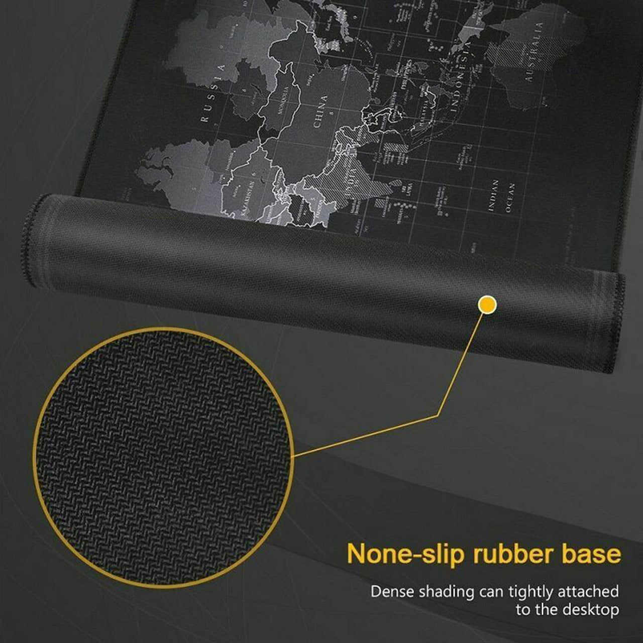 Kriture Gaming Mouse Pad Extended Mouse Map Mat (World Map 31.5"x11.8"inch,3mm),Nonslip Base, Thick, Comfy, Waterproof and Foldable Mat for Desktop, Computer, Laptop, Keyboard, Consoles, Black
