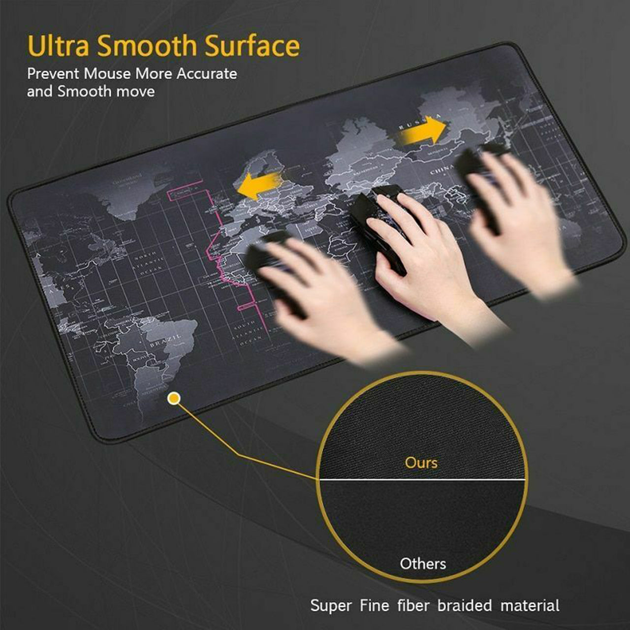 Kriture Gaming Mouse Pad Extended Mouse Map Mat (World Map 31.5"x11.8"inch,3mm),Nonslip Base, Thick, Comfy, Waterproof and Foldable Mat for Desktop, Computer, Laptop, Keyboard, Consoles, Black