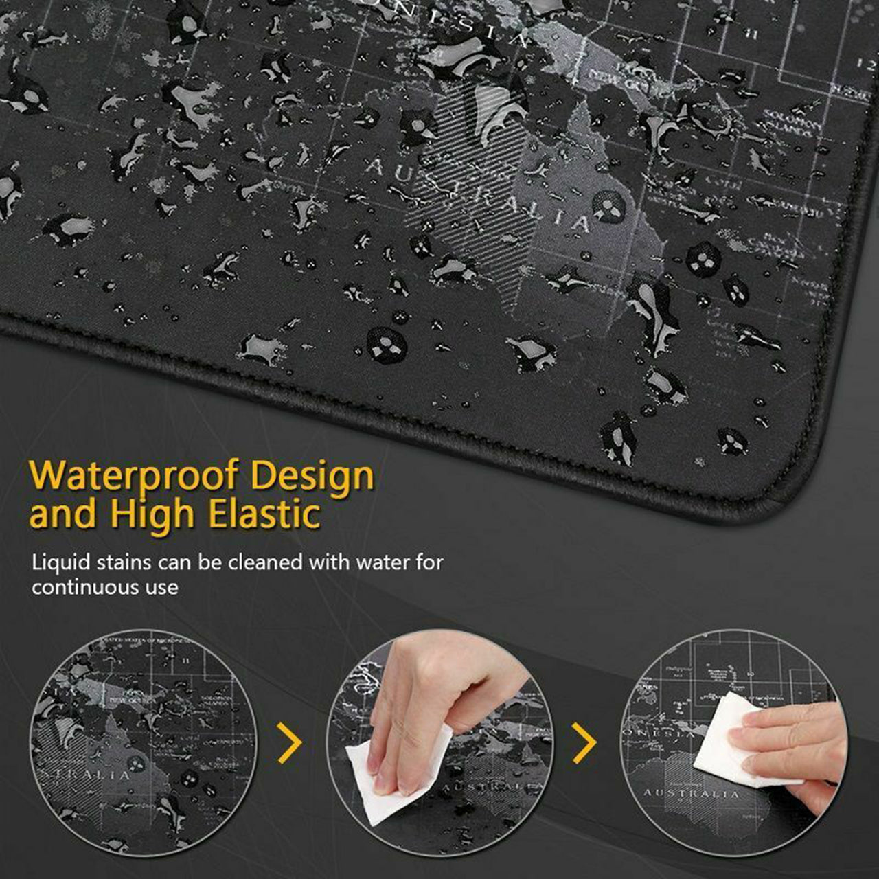Kriture Gaming Mouse Pad Extended Mouse Map Mat (World Map 31.5"x11.8"inch,3mm),Nonslip Base, Thick, Comfy, Waterproof and Foldable Mat for Desktop, Computer, Laptop, Keyboard, Consoles, Black