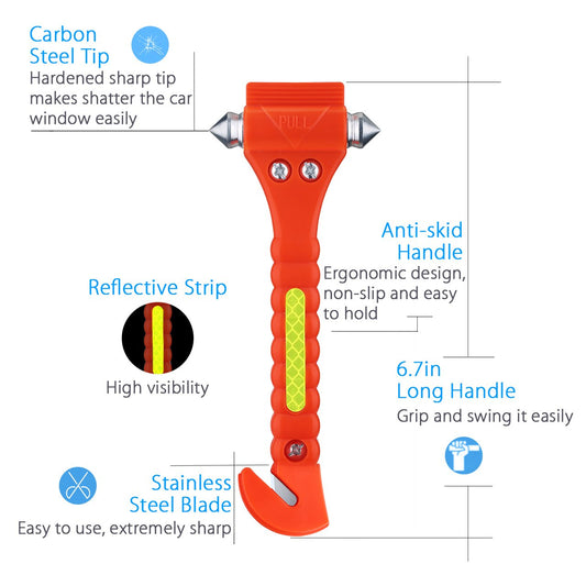 Escape Tool 2 Pack for Car, Auto Emergency Safety Hammer with Car Window Glass Breaker and Seat Belt Cutter