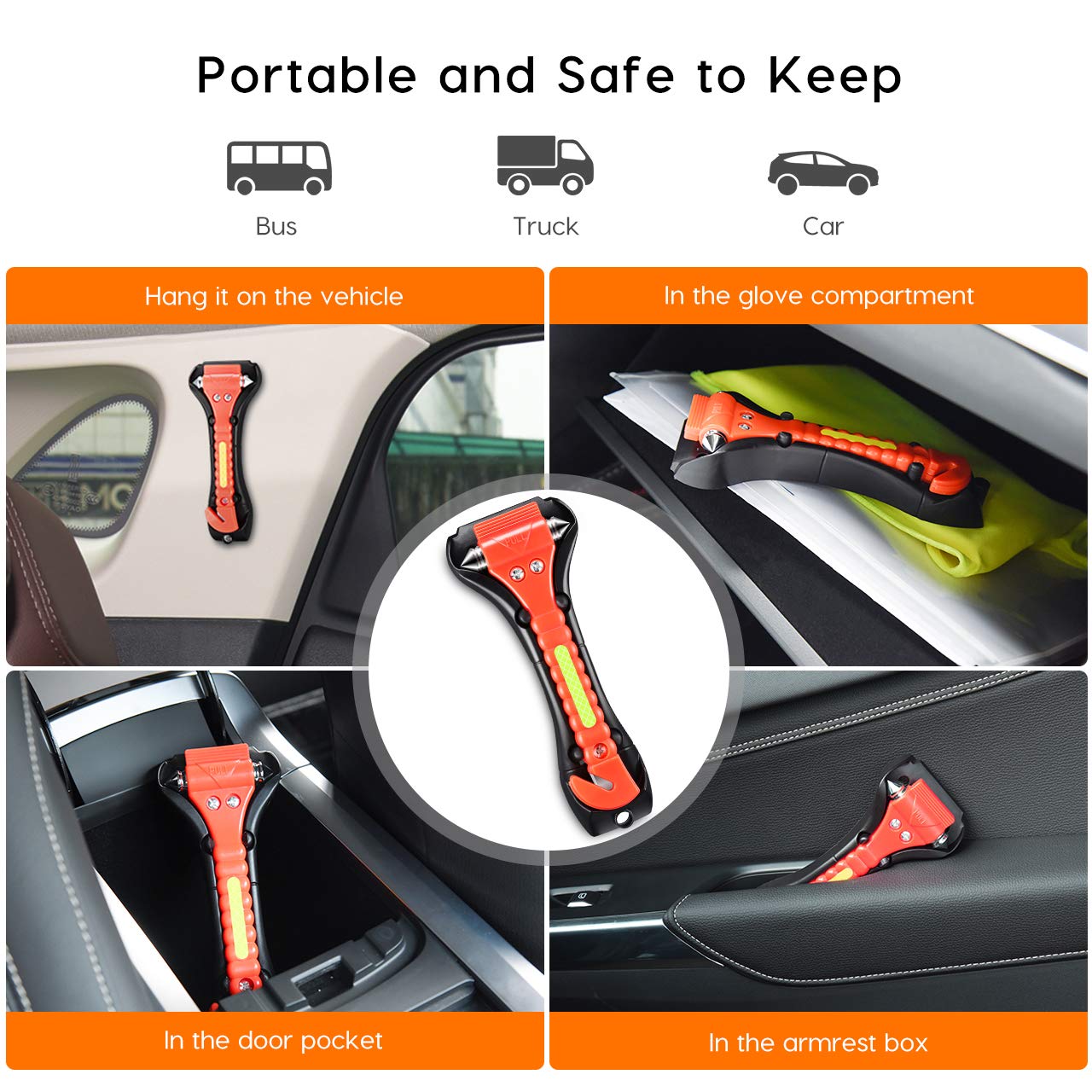 Escape Tool 2 Pack for Car, Auto Emergency Safety Hammer with Car Window Glass Breaker and Seat Belt Cutter