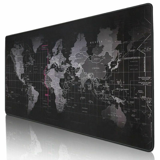 Kriture Gaming Mouse Pad Extended Mouse Map Mat (World Map 31.5"x11.8"inch,3mm),Nonslip Base, Thick, Comfy, Waterproof and Foldable Mat for Desktop, Computer, Laptop, Keyboard, Consoles, Black
