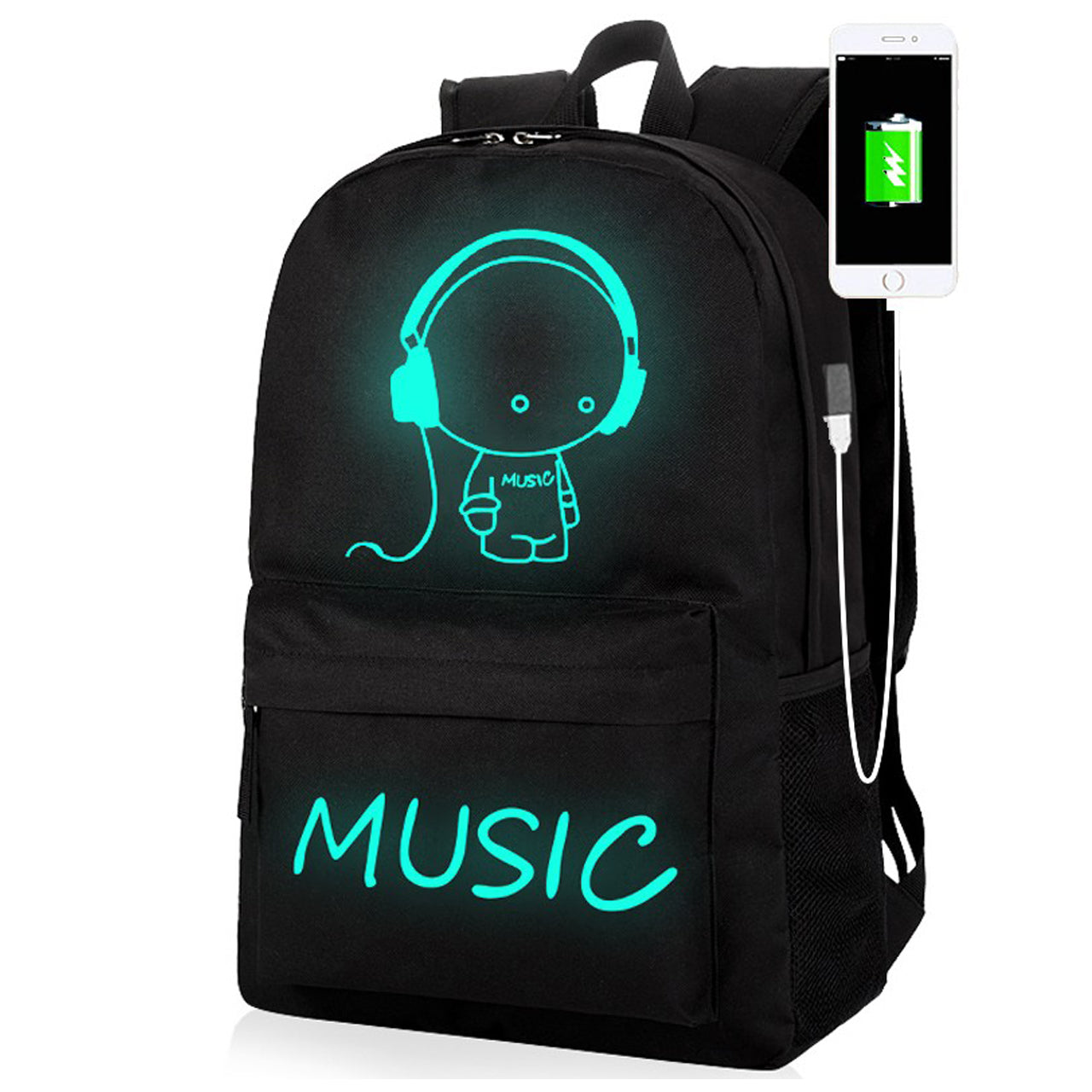 School Backpack, Unisex Lightweight Water-resistant Luminous Daypack Schoolbag Bookbag with USB Charging Port for Boys Girls Teens Students, Black